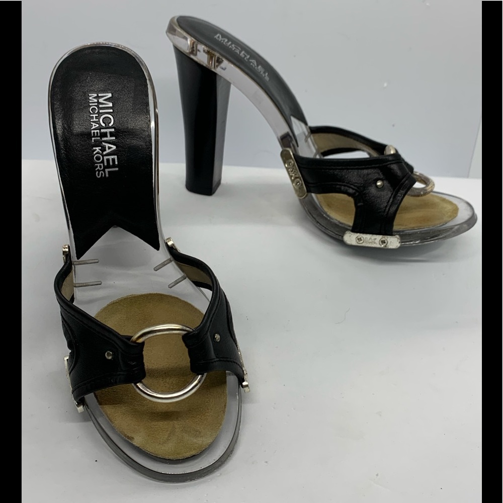 Michael Kors Black Leather Clear Sole Heels sz 5.5